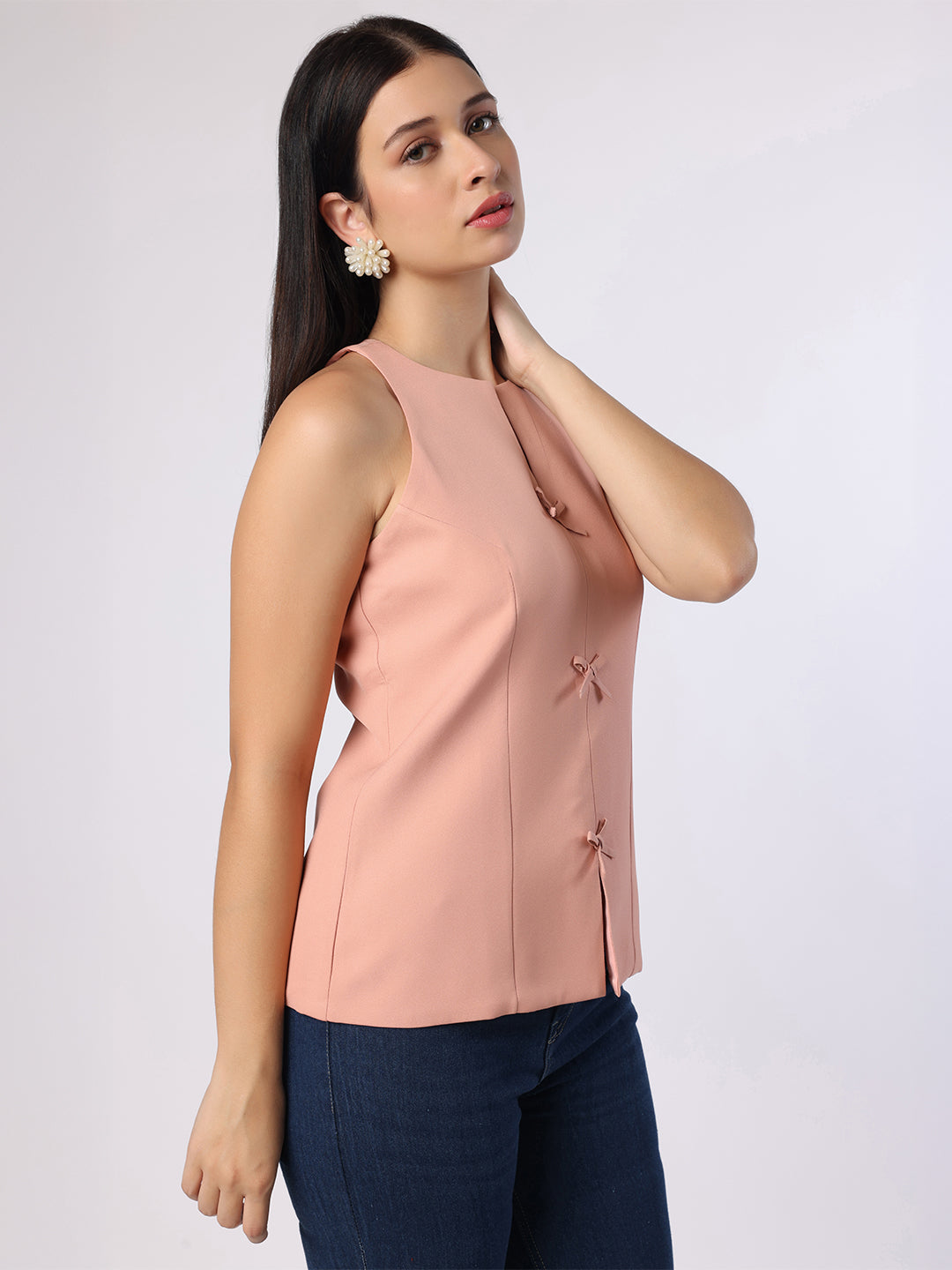 Dusty Peach Top With Front Bow Detail