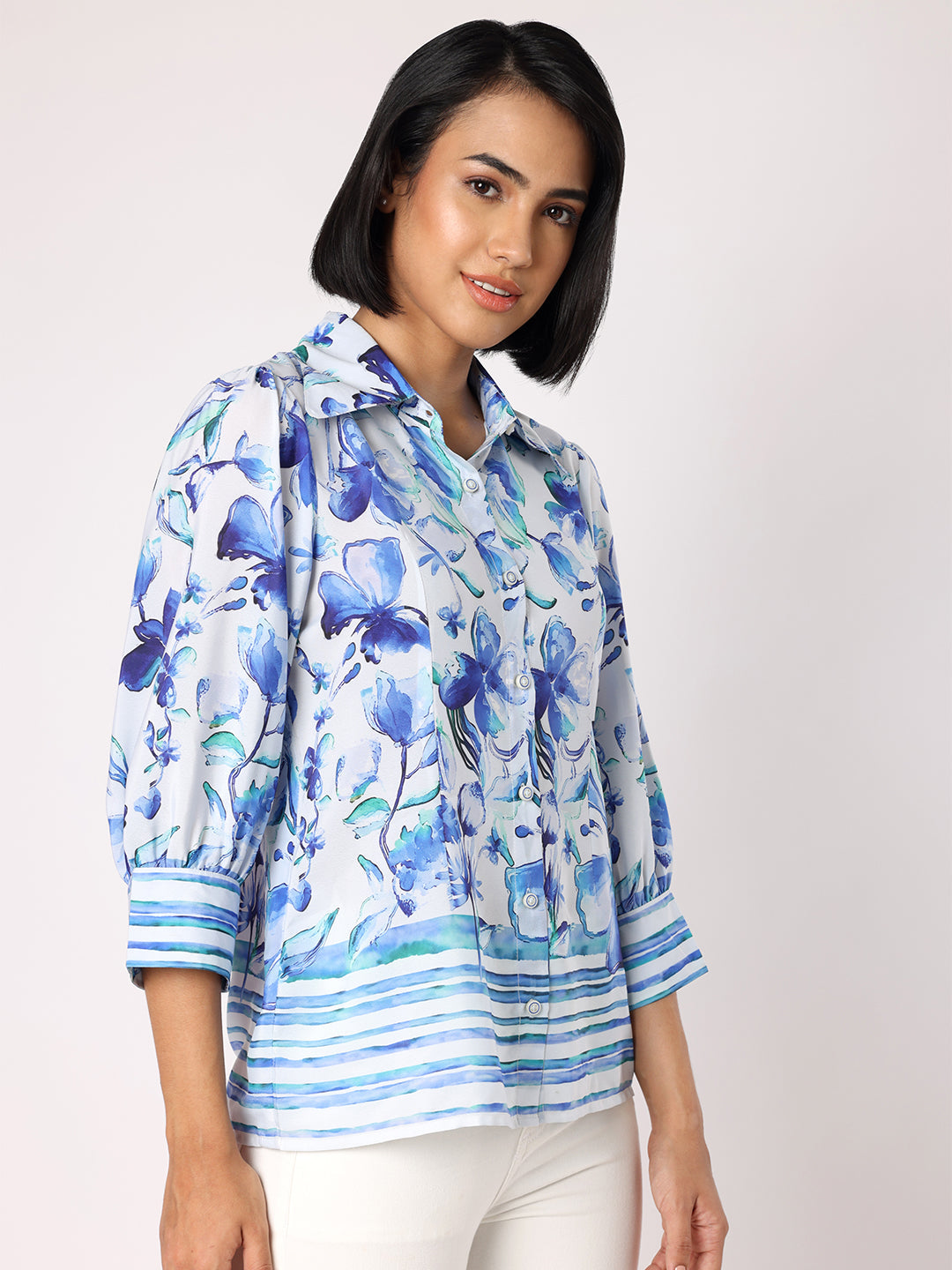 Floral Shirt With Striper Border