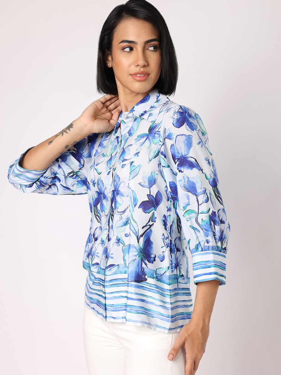 Floral Shirt With Striper Border