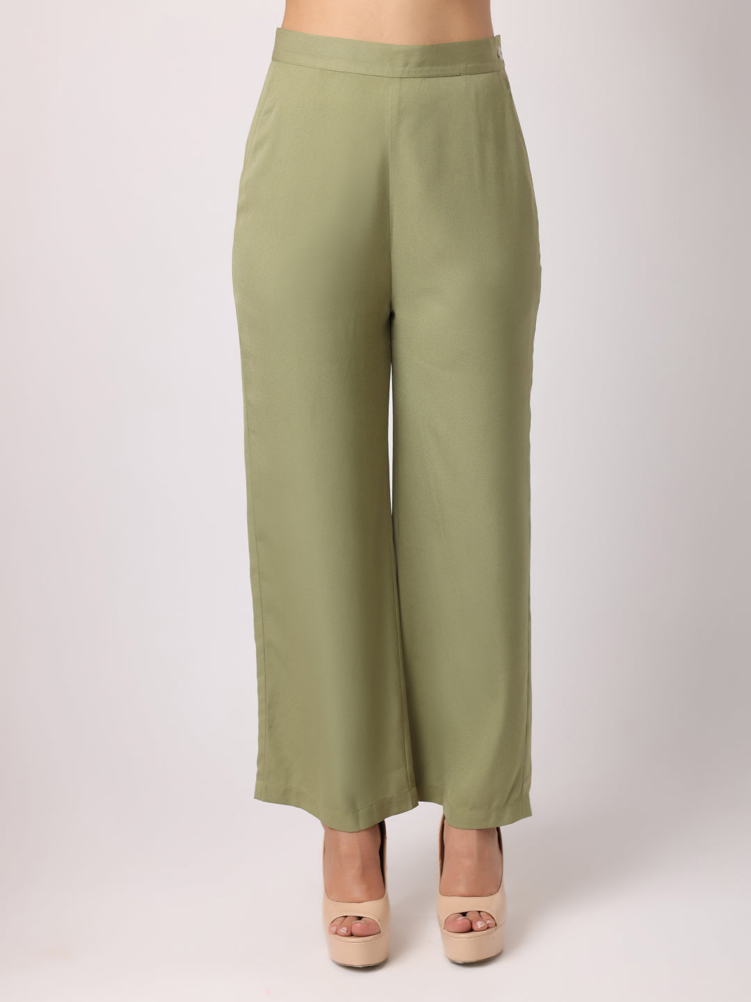 Green Blazer Top With Assymetric Hem Co-Ordinated With Trousers