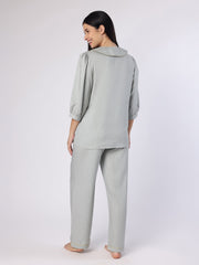 Grey Nightwear With Gold-Silver Floral Embroidery