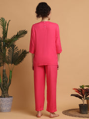 Hot Pink Fringe Lace Collar Nightwear