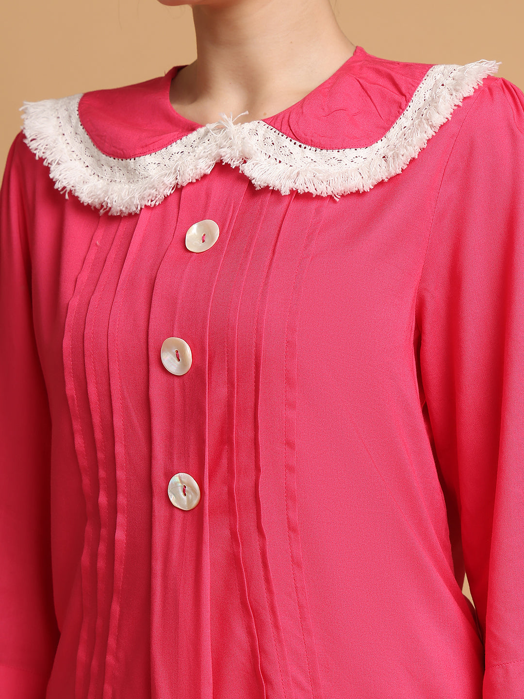 Hot Pink Fringe Lace Collar Nightwear