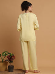 Lemon Yellow Fringe Lace Collar Nightwear