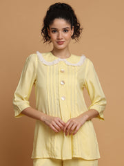 Lemon Yellow Fringe Lace Collar Nightwear