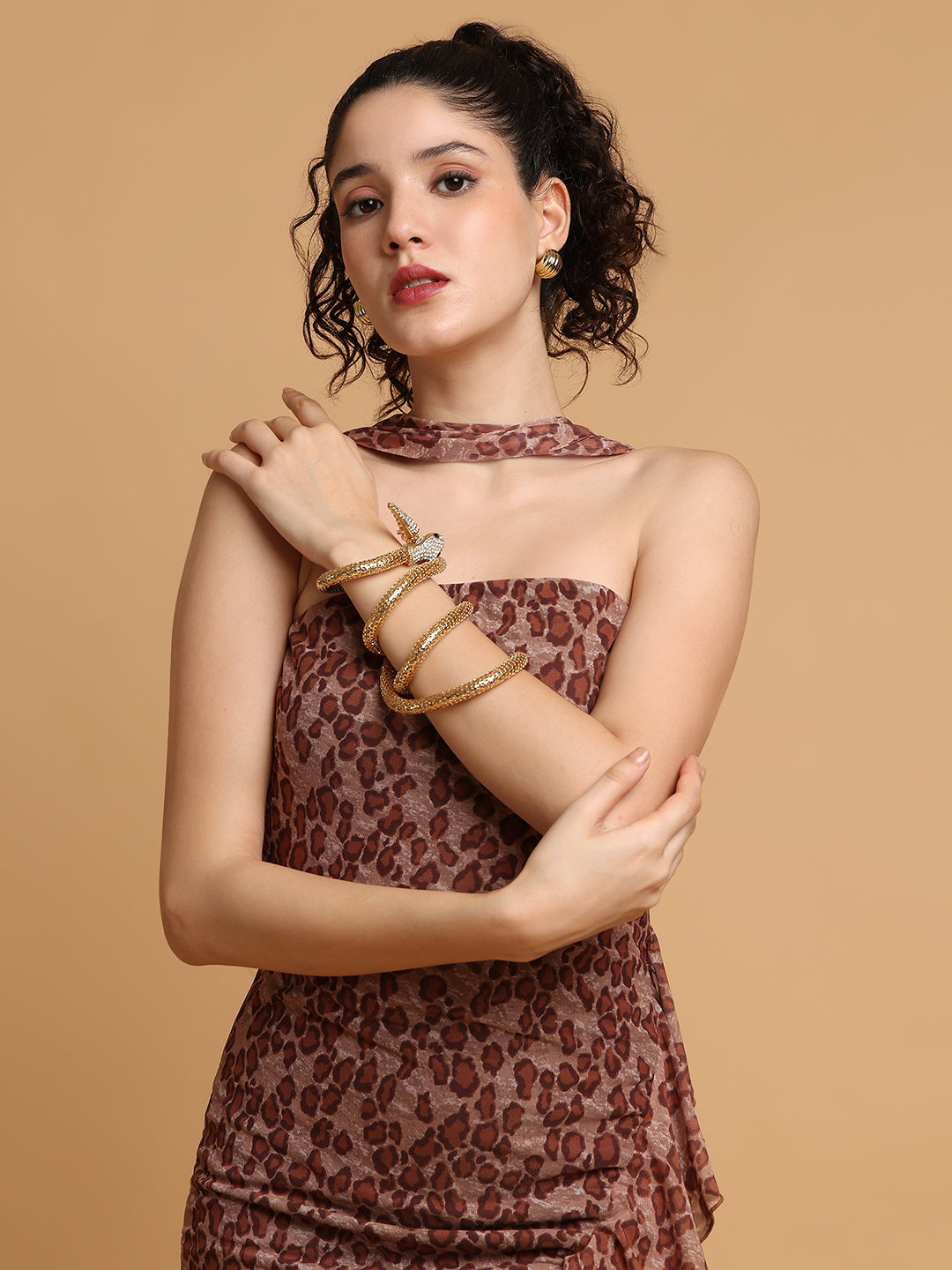 Leopard Print Fitted Dress With Tie-Ups