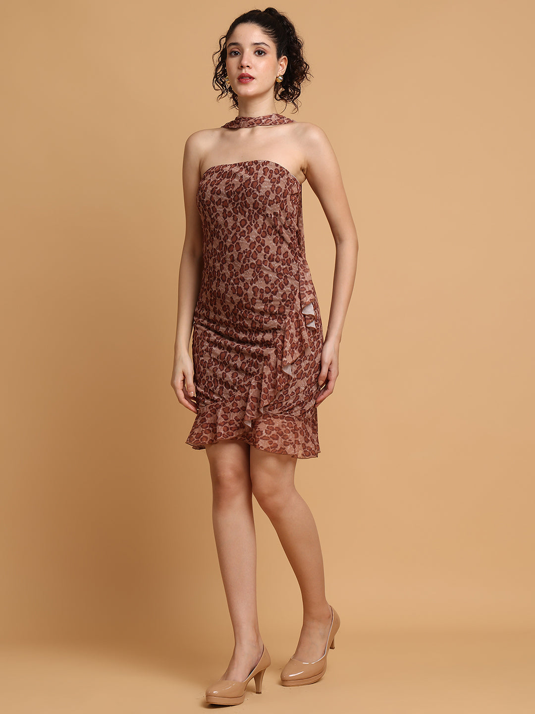 Leopard Print Fitted Dress With Tie-Ups