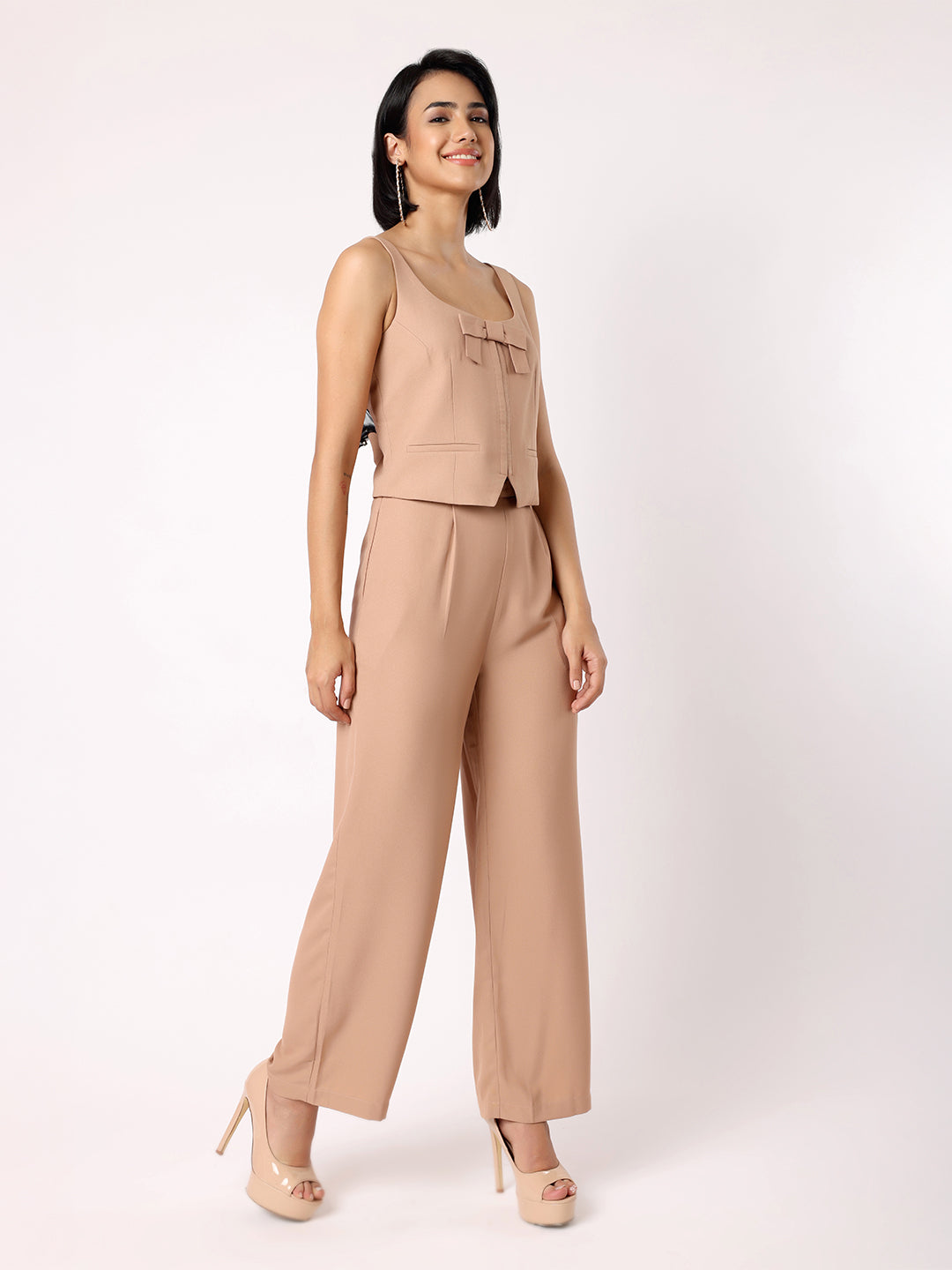 Light Brown Waist Coat With Bow & Trousers