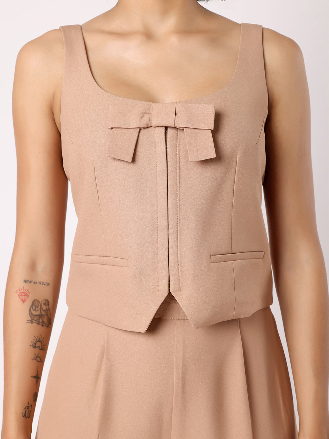 Light Brown Waist Coat With Bow & Trousers
