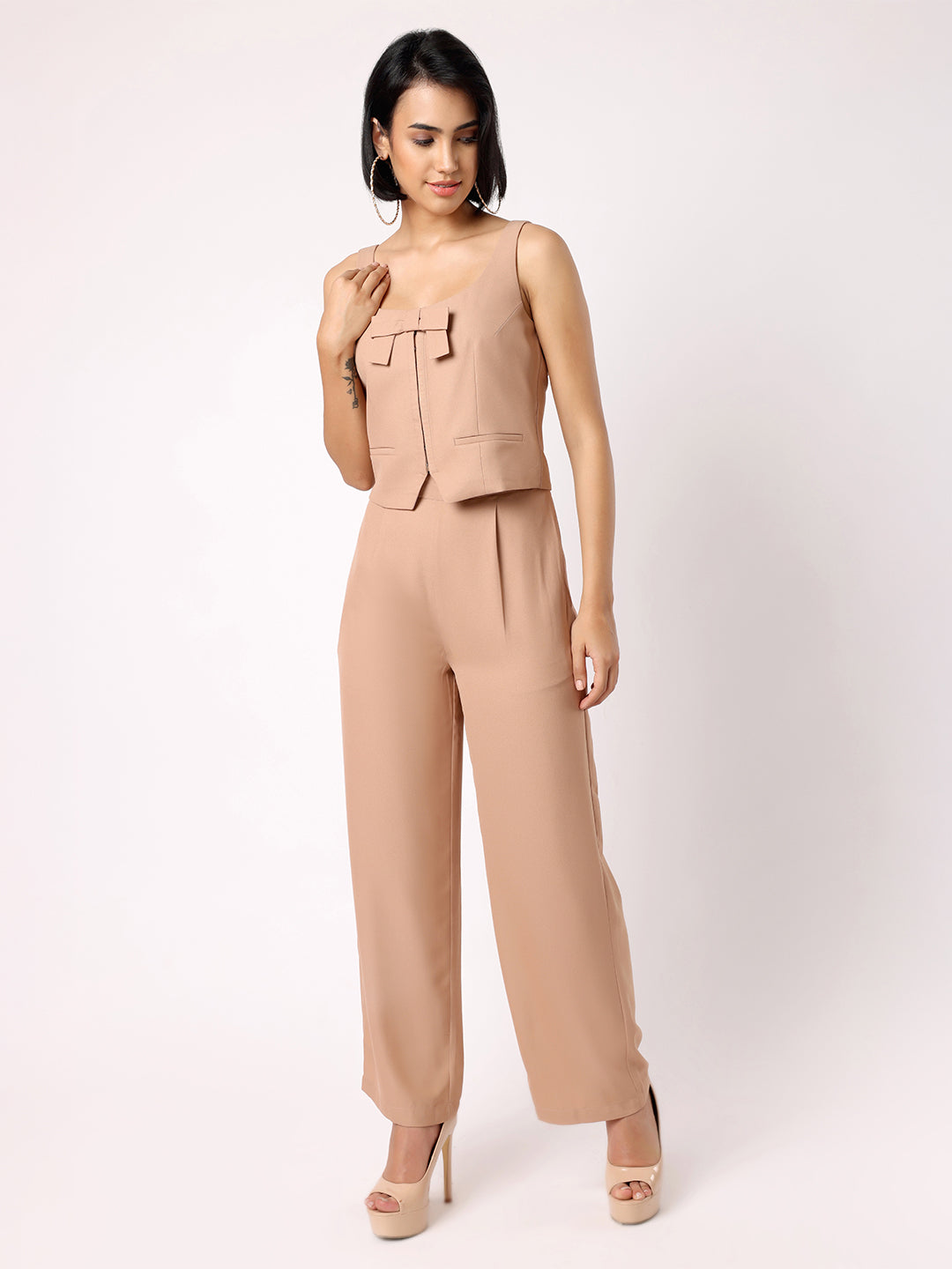 Light Brown Waist Coat With Bow & Trousers