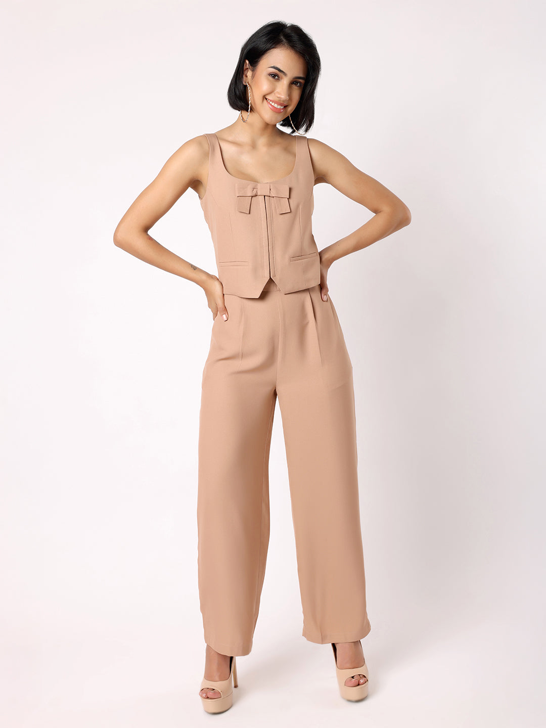 Light Brown Waist Coat With Bow & Trousers