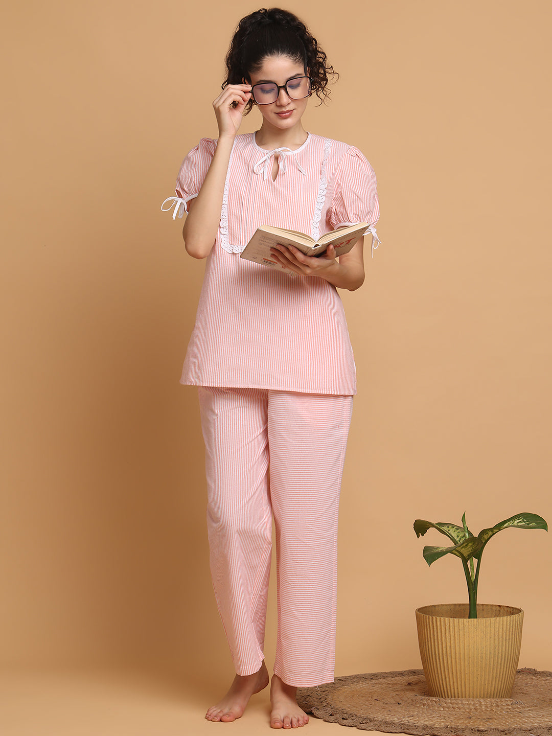 Light Orange Nightwear With Stripes Variation