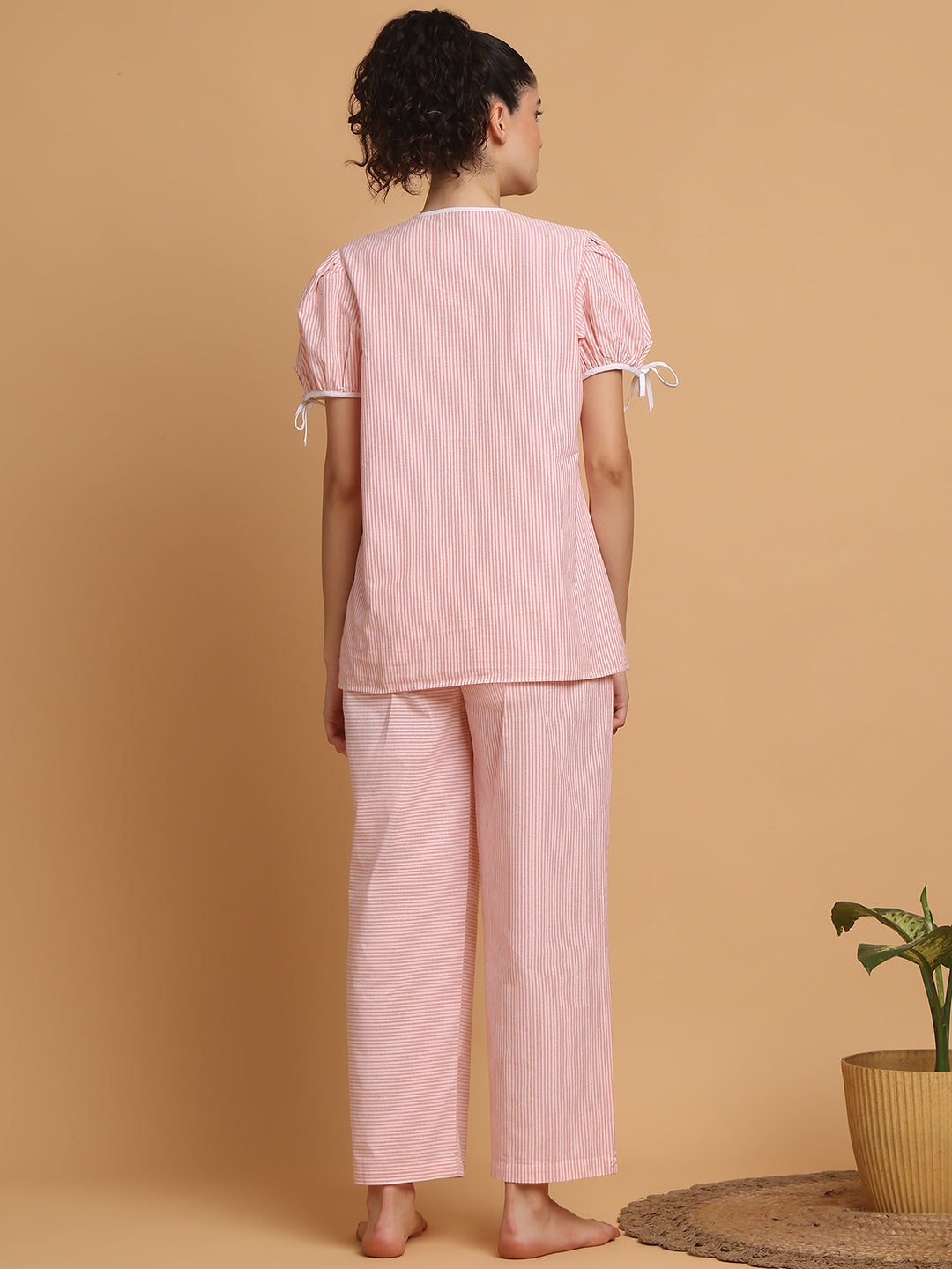 Light Orange Nightwear With Stripes Variation