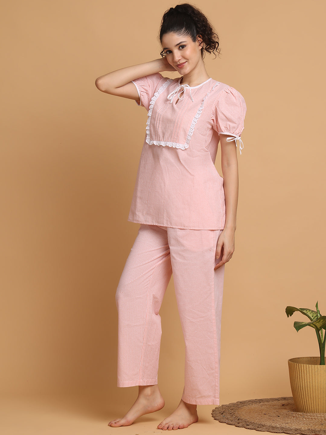 Light Orange Nightwear With Stripes Variation