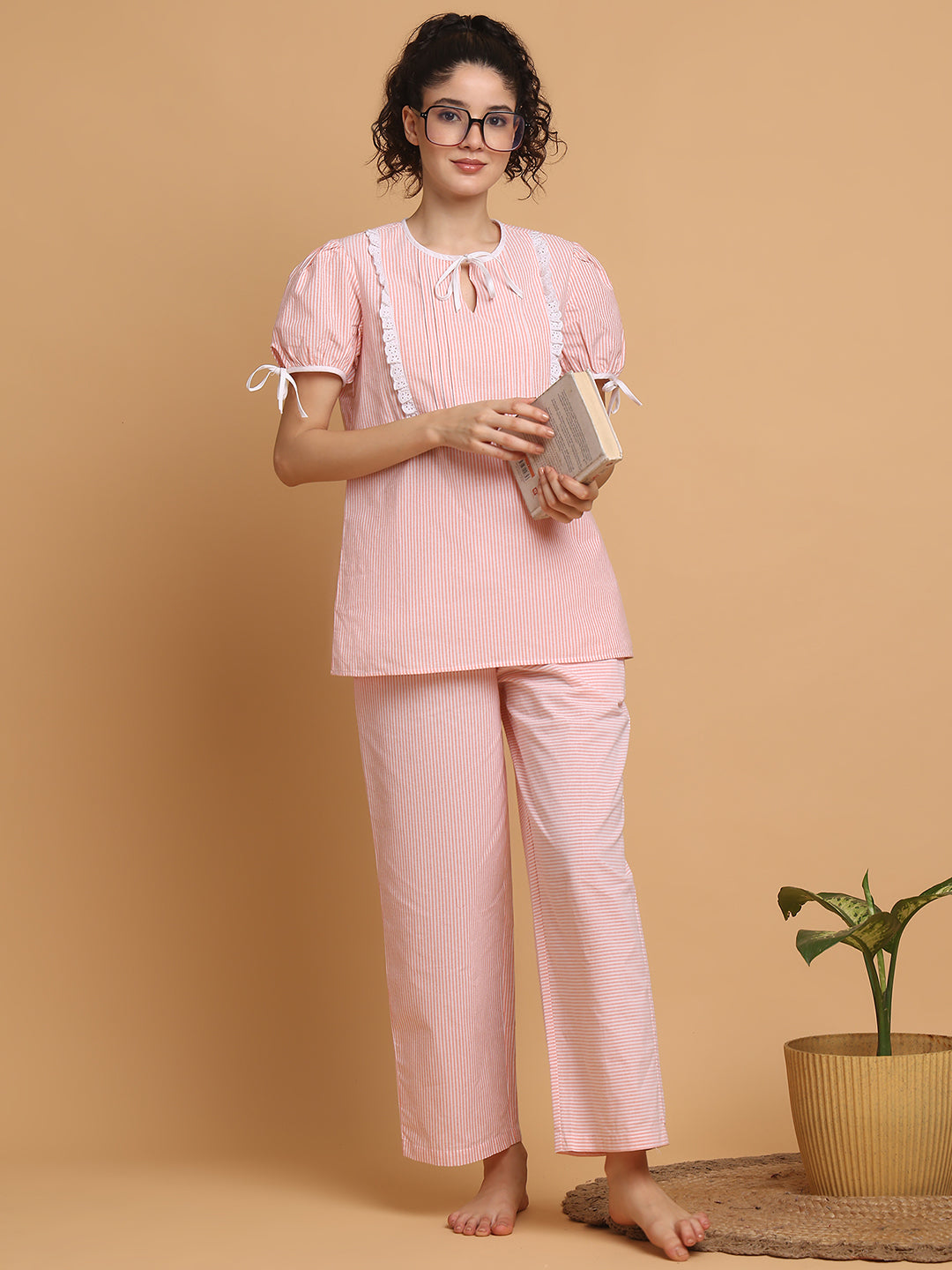 Light Orange Nightwear With Stripes Variation