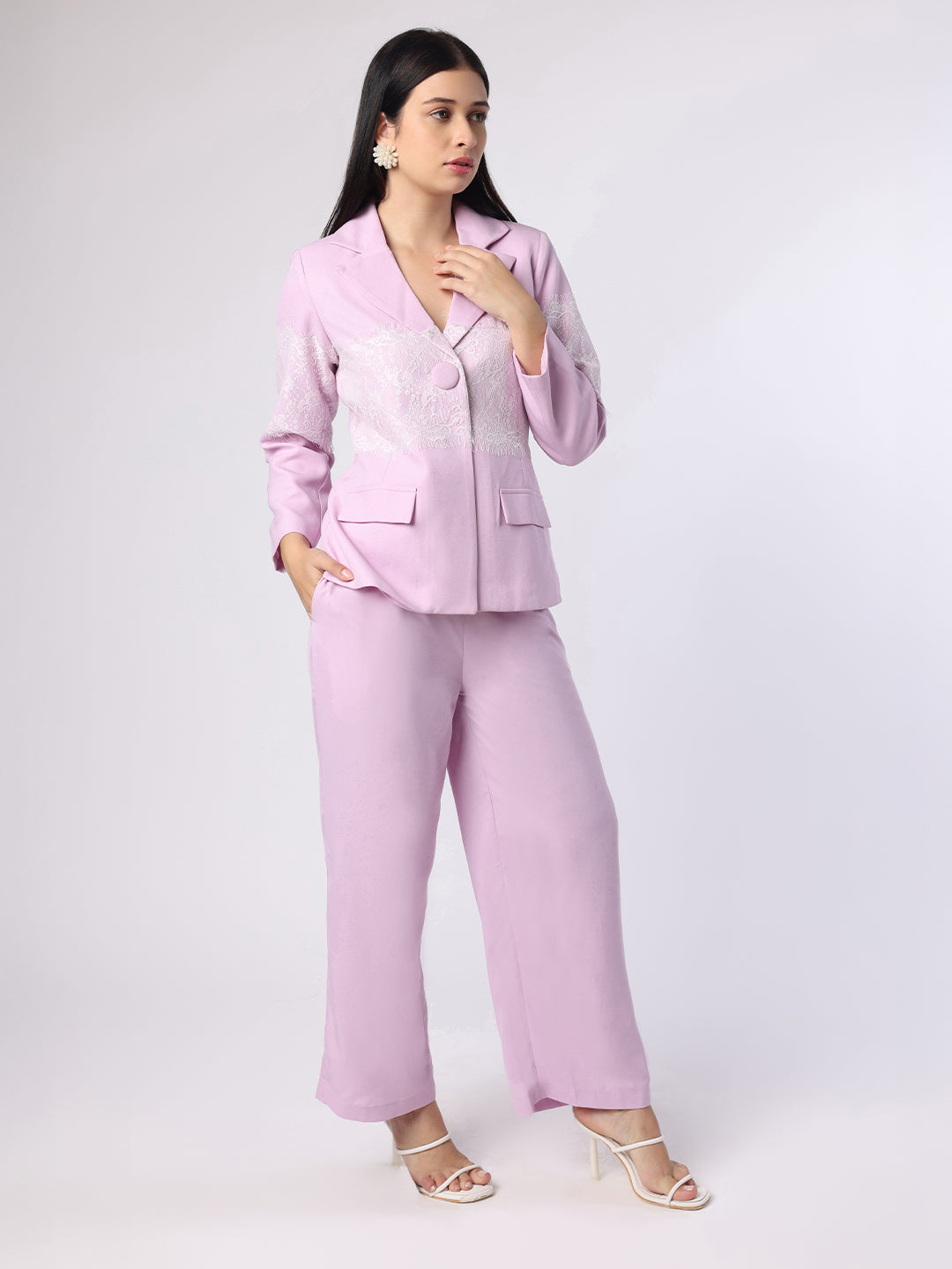 Lilac Lace Patch Blazer Trouser Set