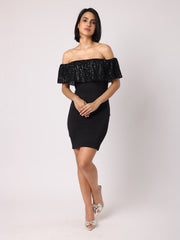 Off-Shoulder Dress With Sequined Bubble Hem Ruffle