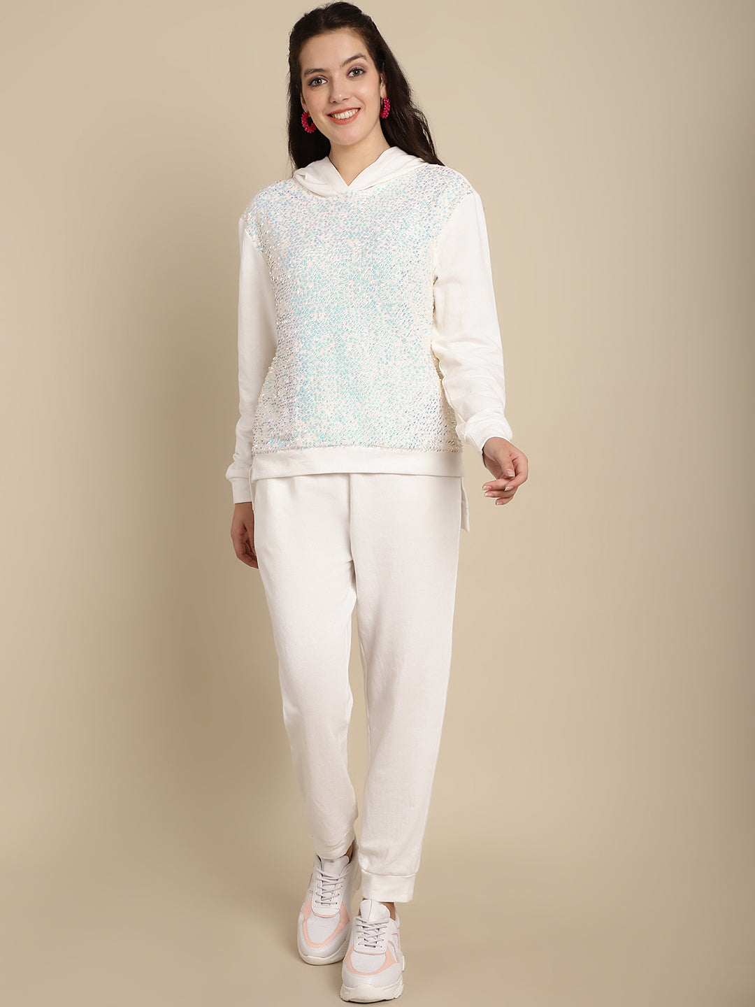 Sequinned Hoodie Sweatshirt With Jogger