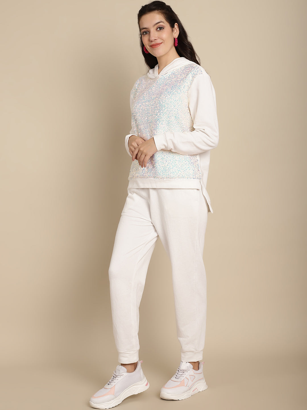 Sequinned Hoodie Sweatshirt With Jogger