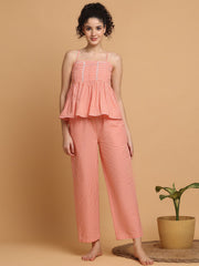 Orange Checkered Strappy Top With Pyjama