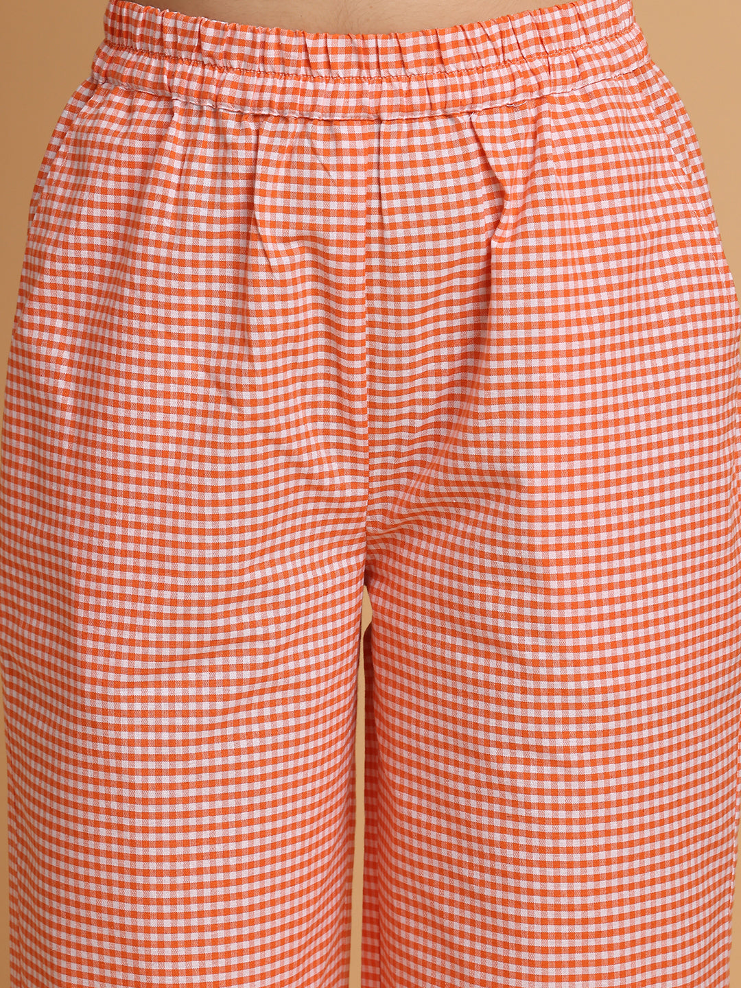 Orange Checkered Strappy Top With Pyjama