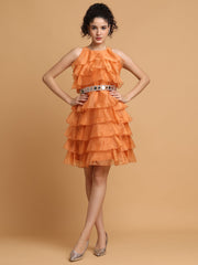Orange Frill Dress With Mirror Belt