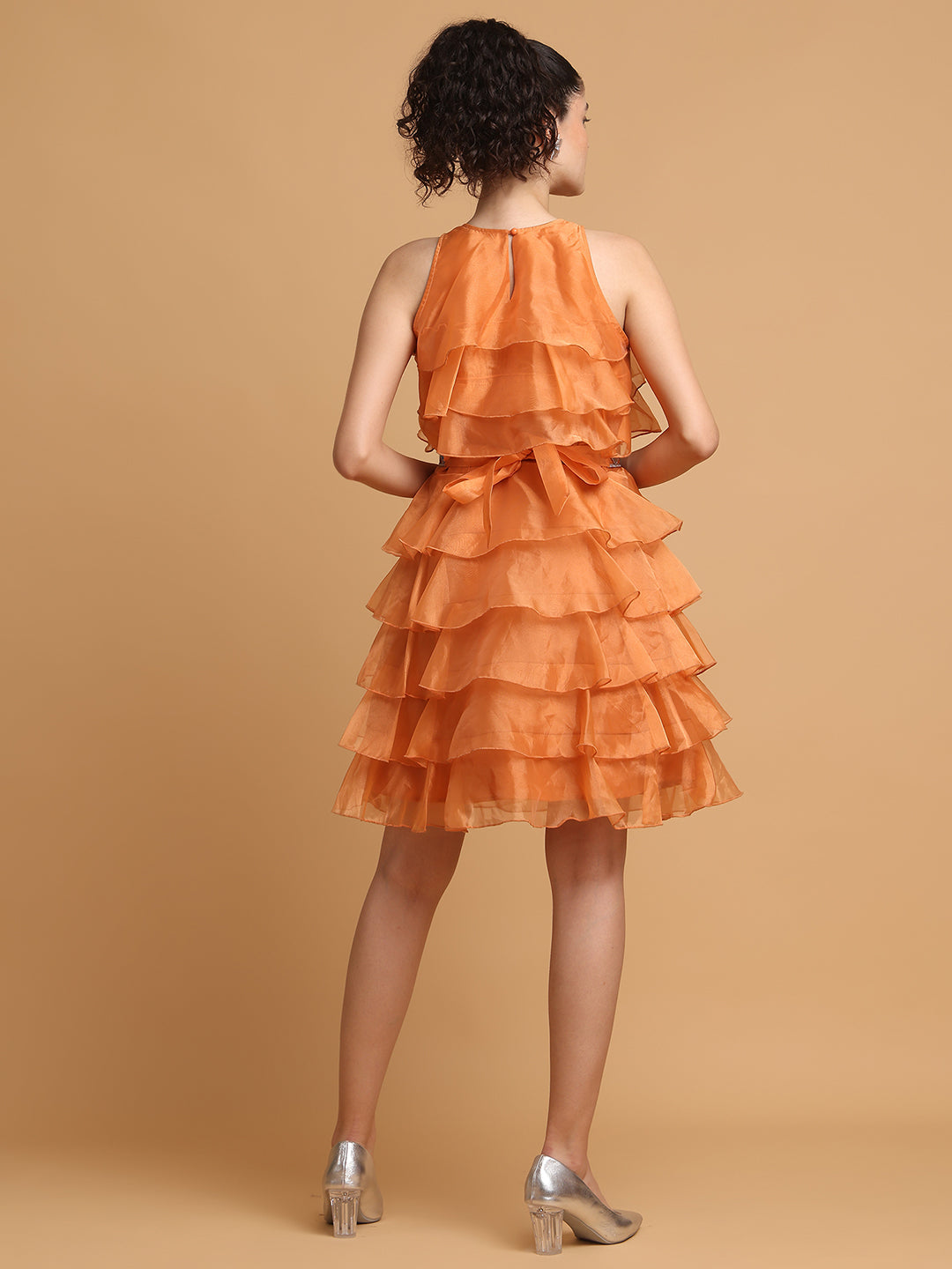 Orange Frill Dress With Mirror Belt