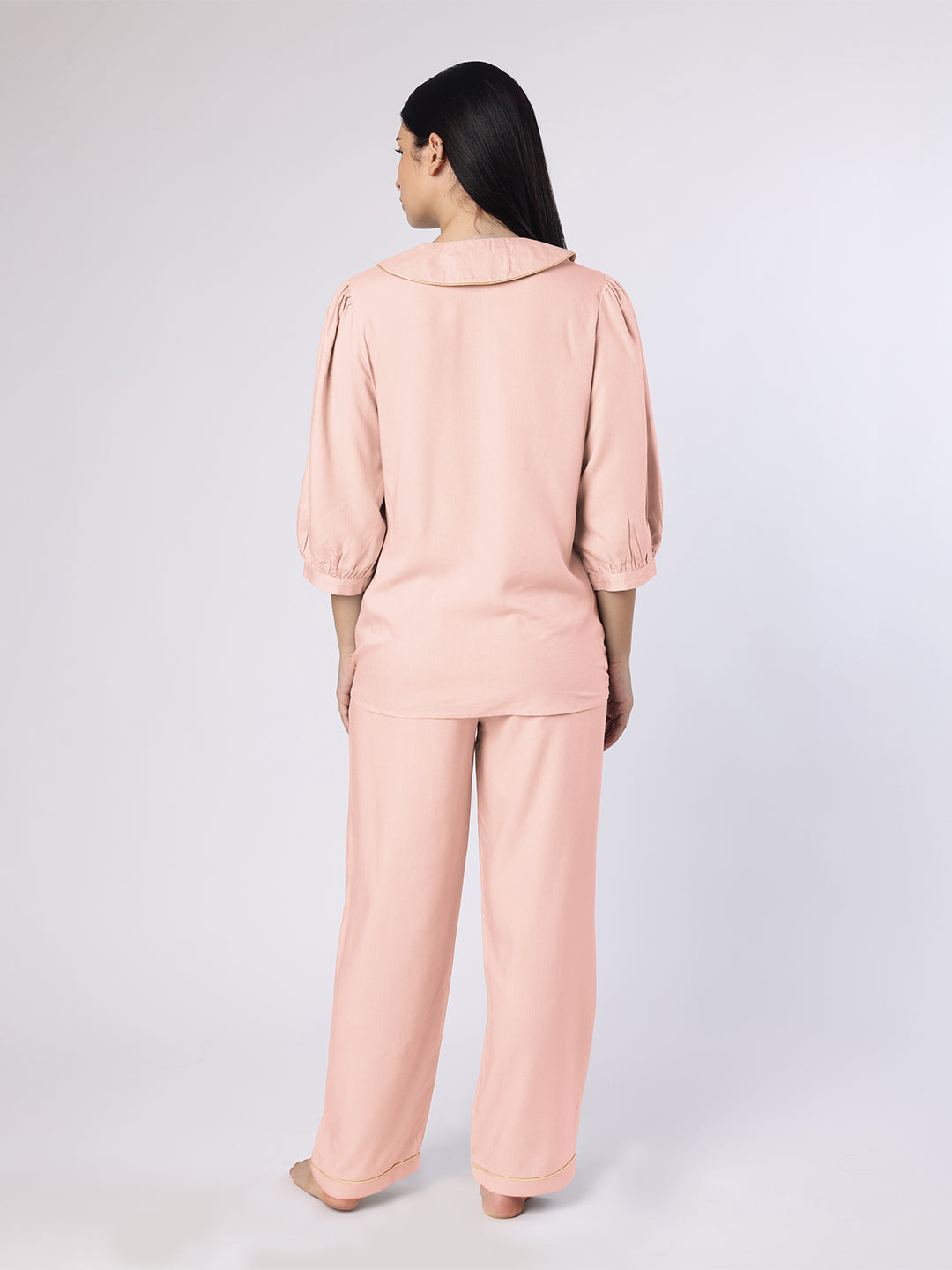Peach Nightwear With Gold-Silver Floral Embroidery