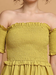 Pear Green Smocking Off-Shoulder Top