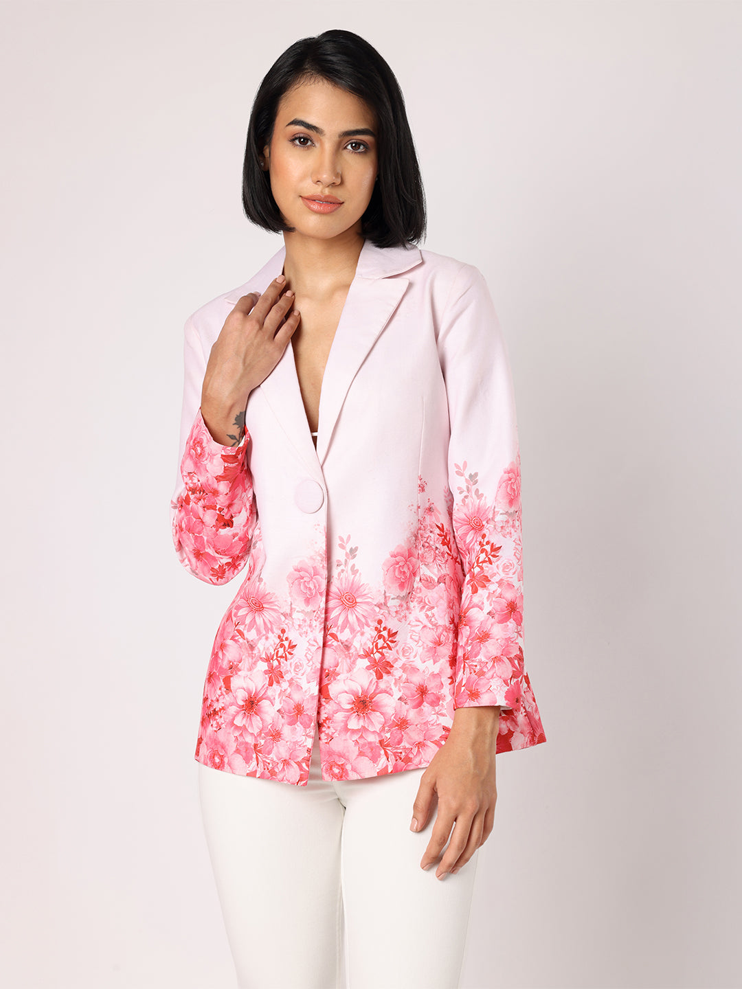 Pink Blazer With Floral Border