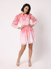 Pink Floral Dress With Belt