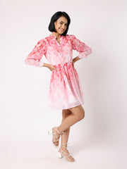 Pink Floral Dress With Belt
