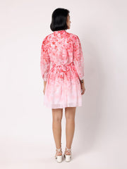 Pink Floral Dress With Belt