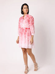 Pink Floral Dress With Belt