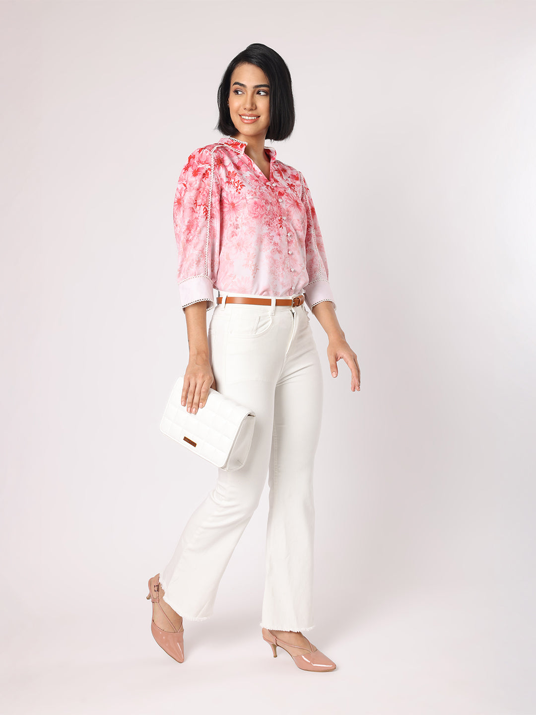 Pink Floral Top With Lace Detail