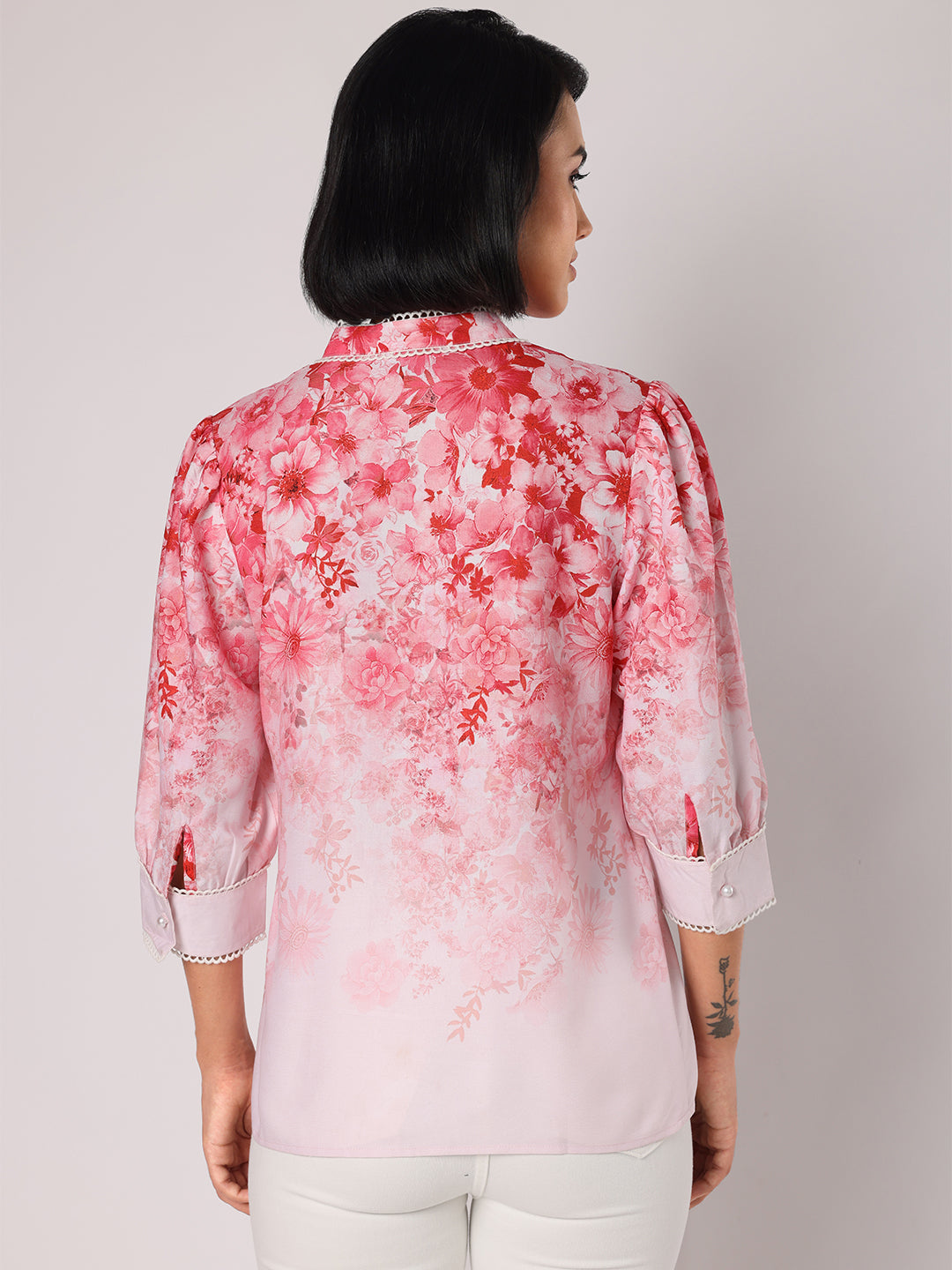 Pink Floral Top With Lace Detail