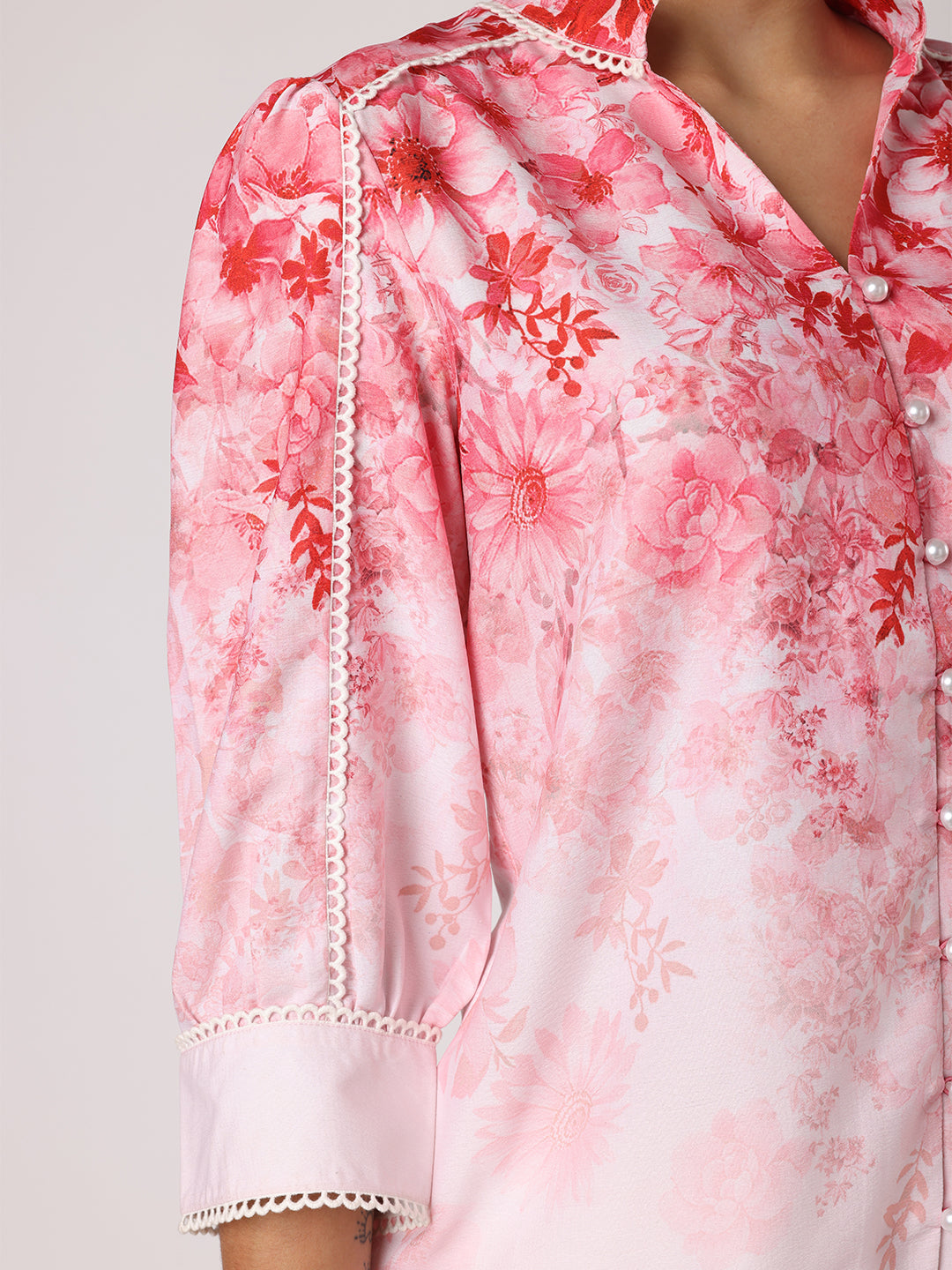 Pink Floral Top With Lace Detail
