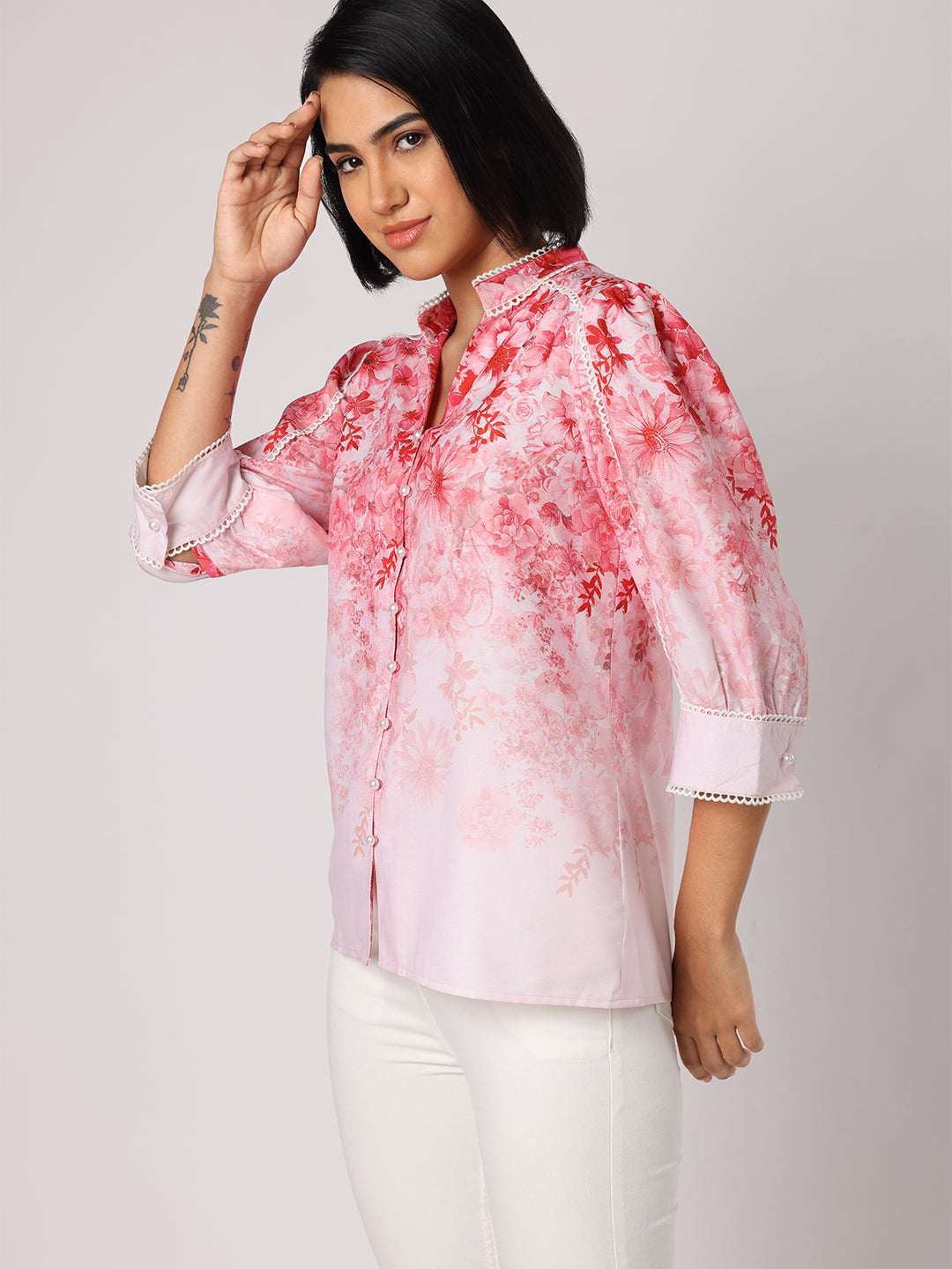 Pink Floral Top With Lace Detail