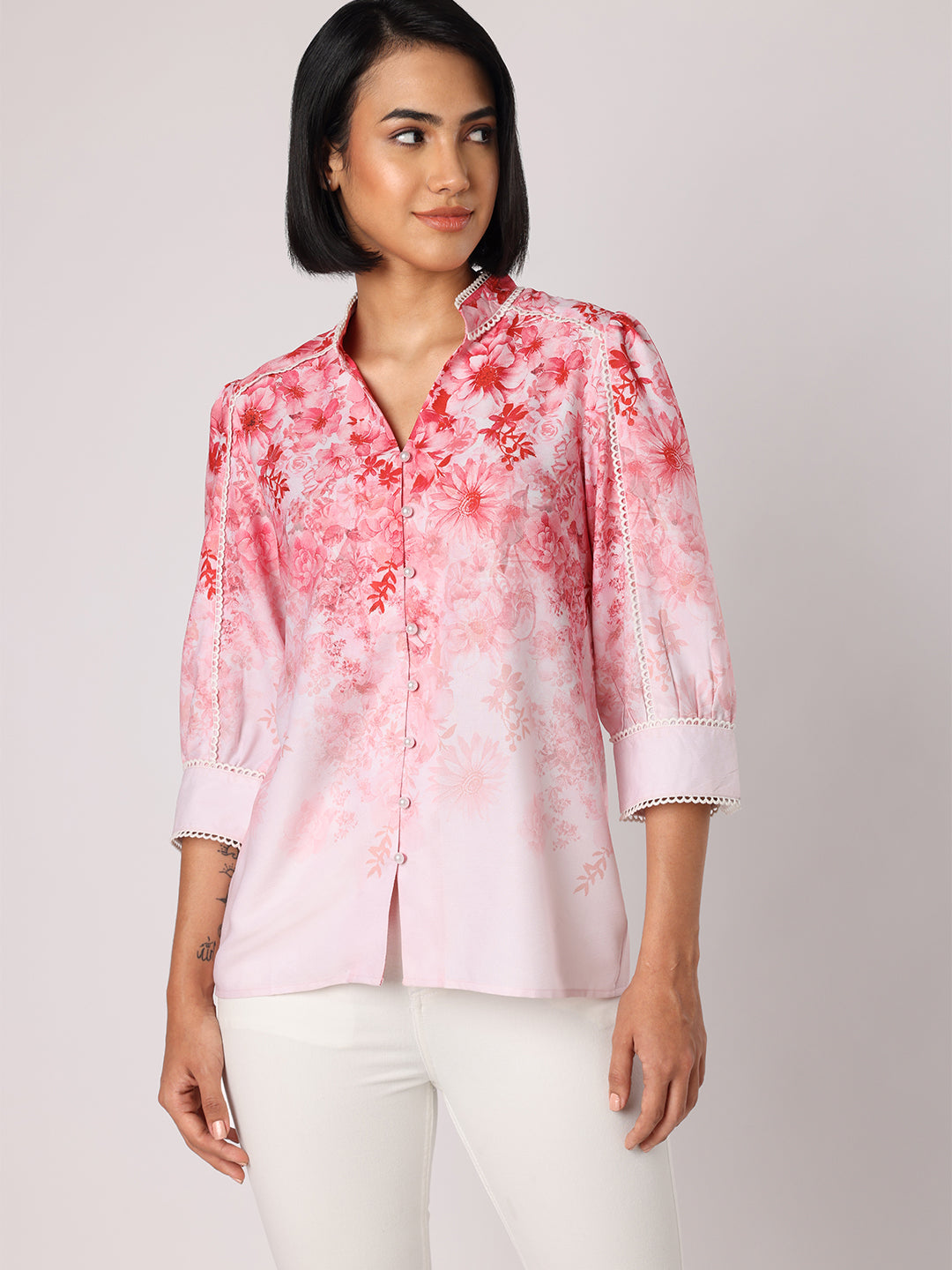 Pink Floral Top With Lace Detail