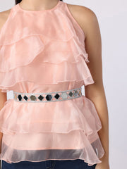 Pink Frill Top With Mirror Belt
