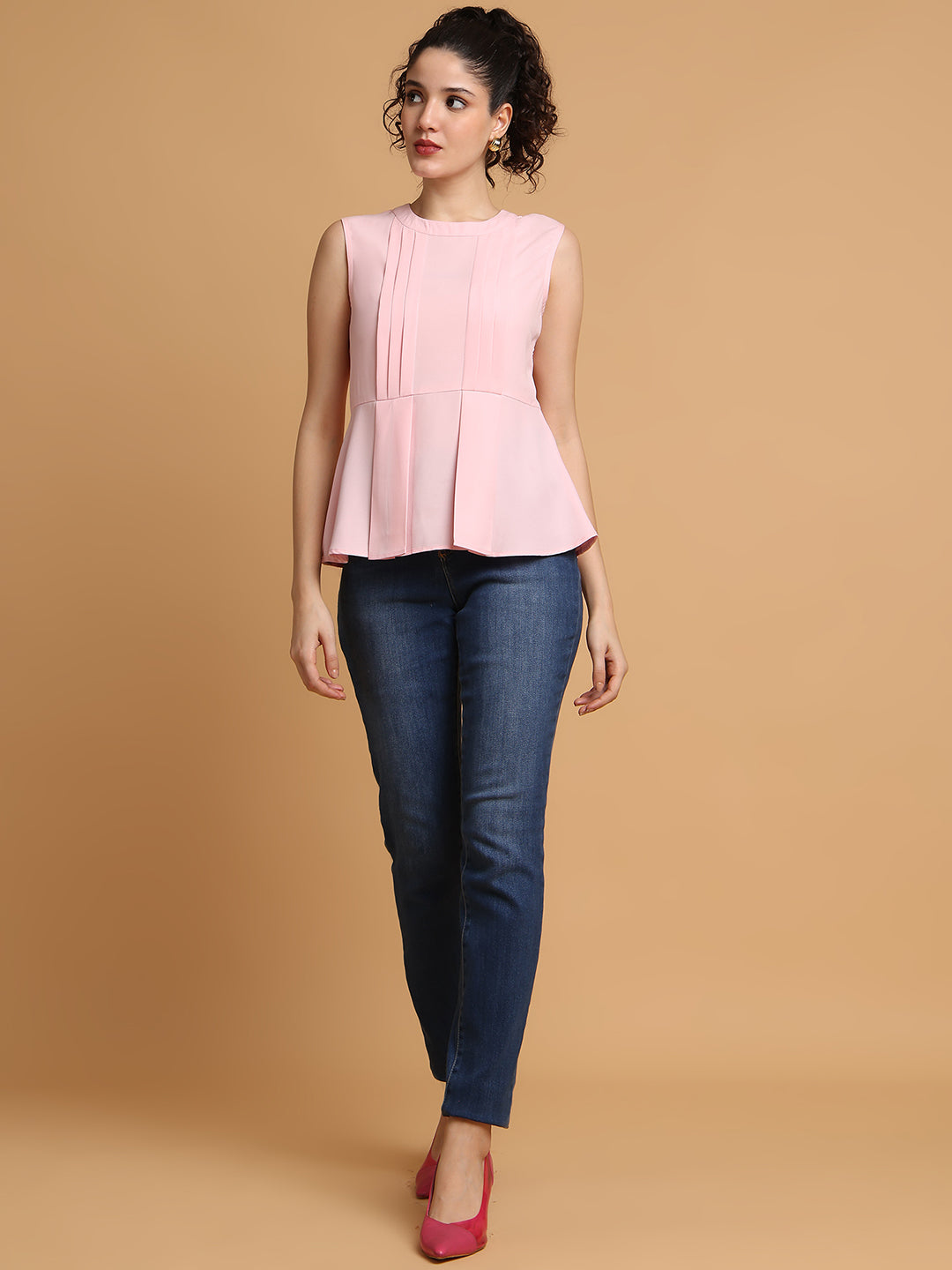 Pink Peplum Top With Back Bow