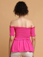 Pink Smocking Off-Shoulder Top