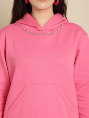 Embellished hoodie with high-low hem combined with jogger