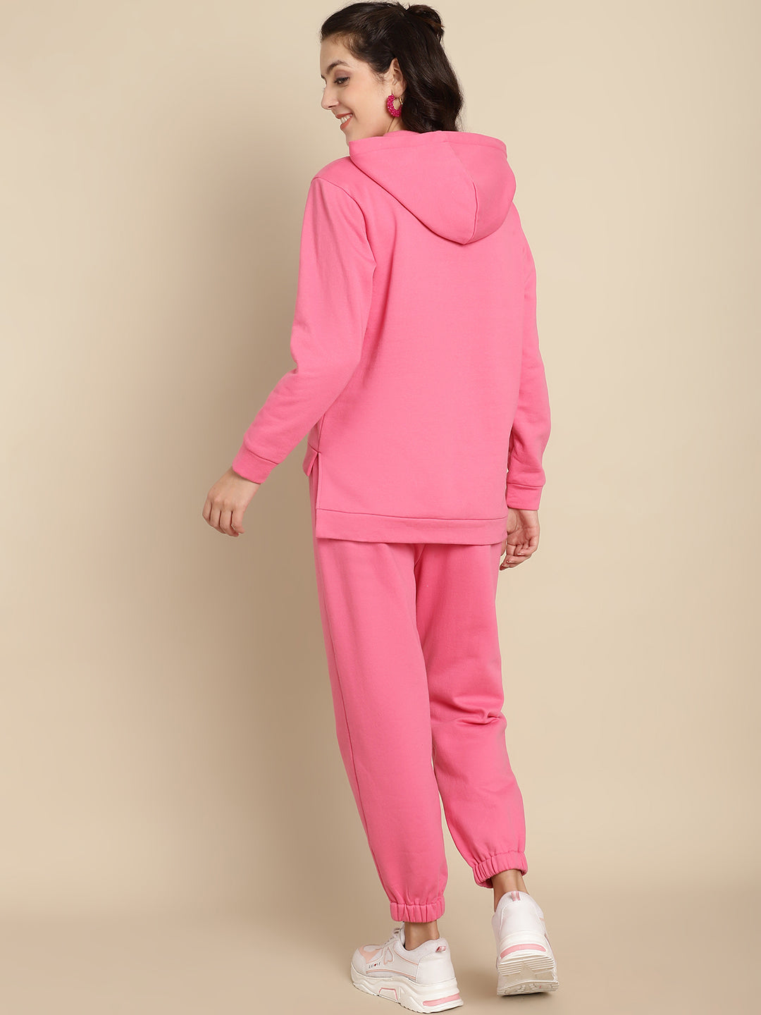 Embellished hoodie with high-low hem combined with jogger