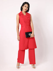 Red Orange Long Blazer With Trousers