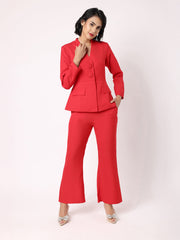 Red Peplum Blazer With Trousers