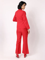 Red Peplum Blazer With Trousers