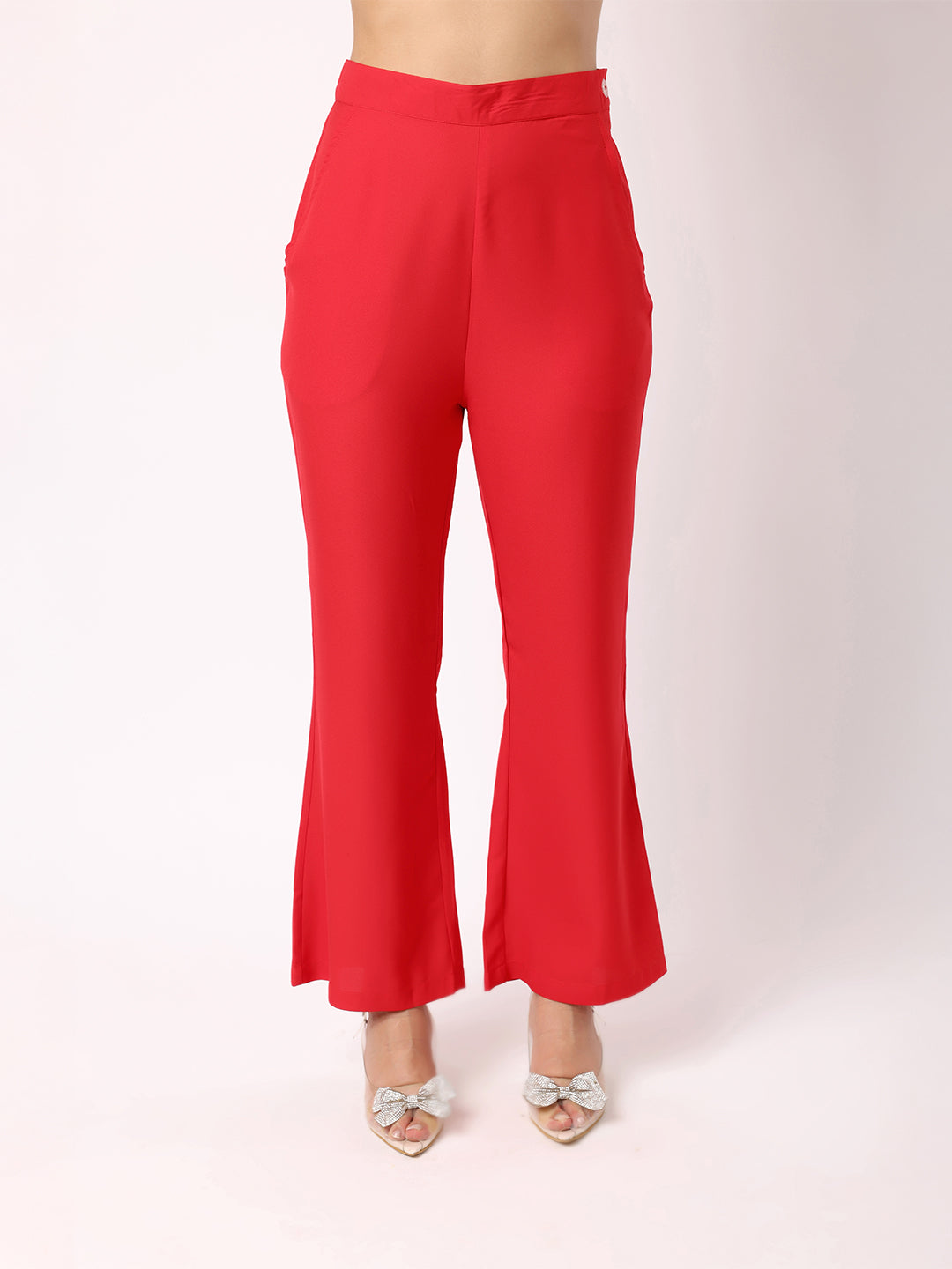Red Peplum Blazer With Trousers