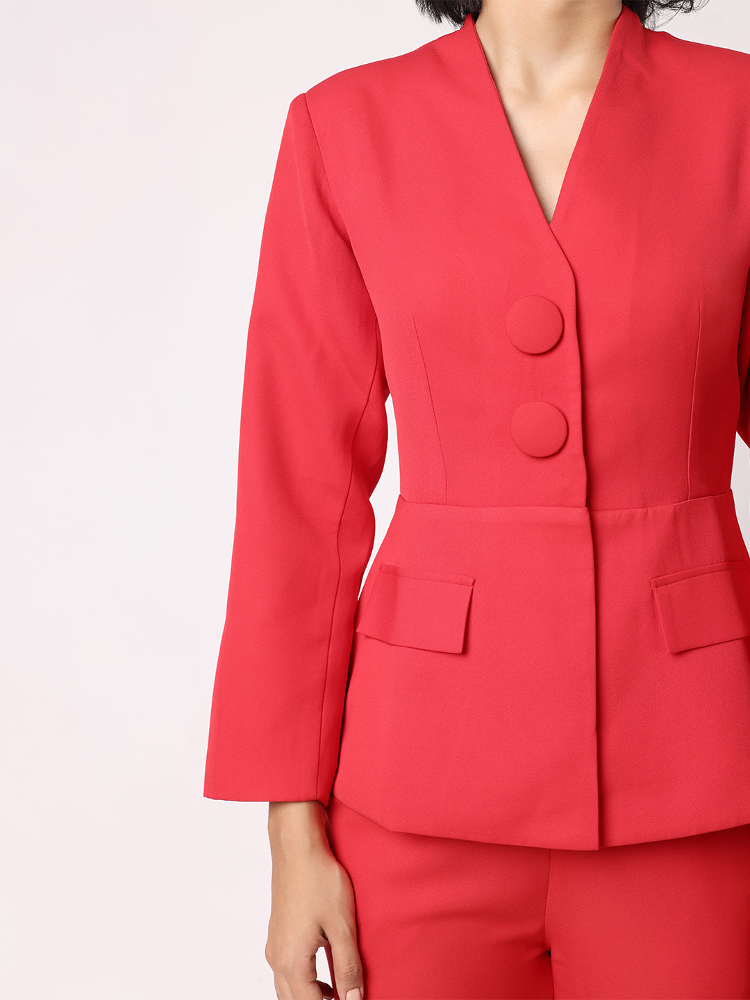 Red Peplum Blazer With Trousers