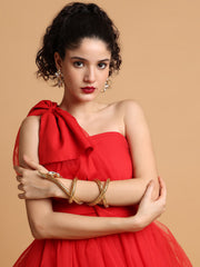 Red Tulle Dress With One Sleeves